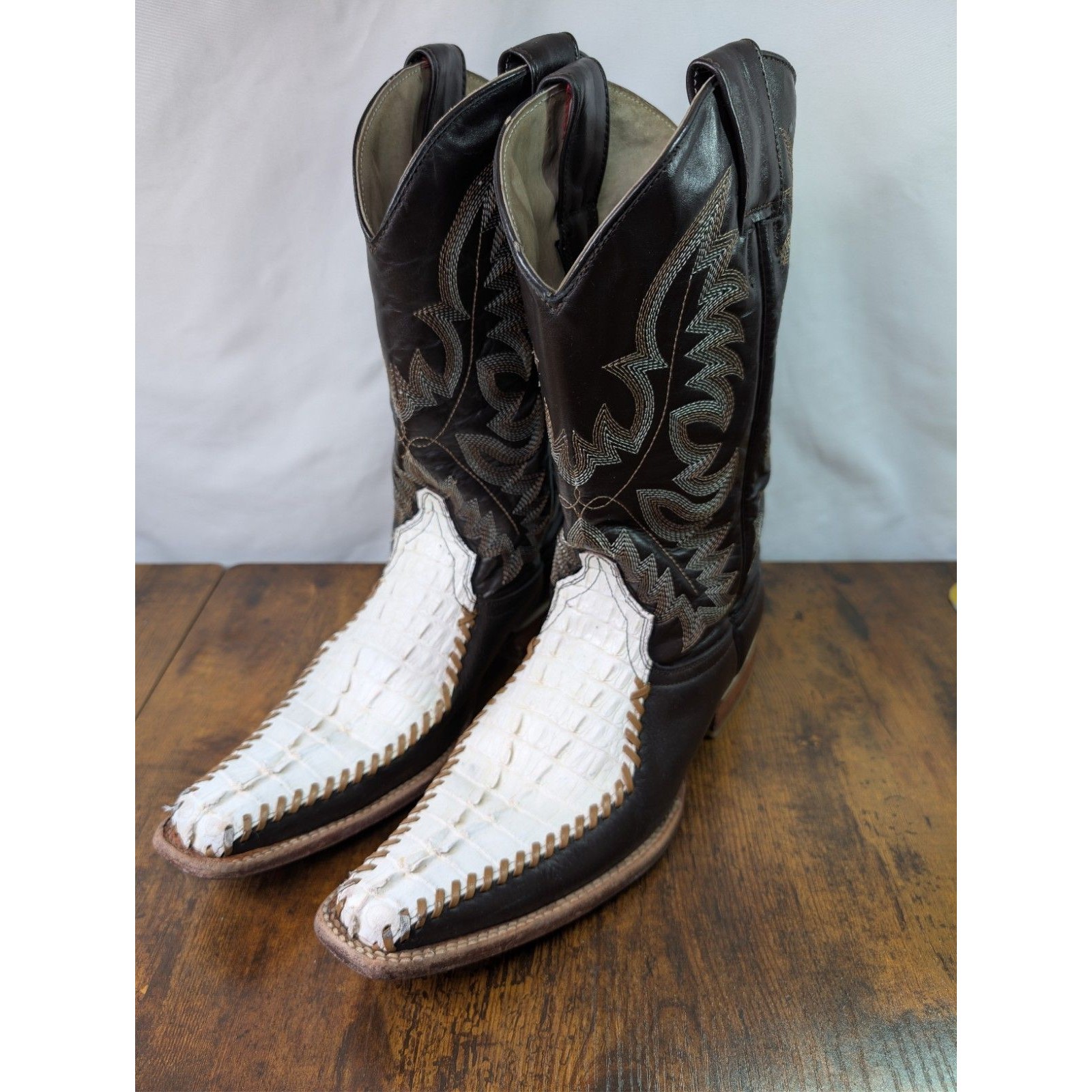Mens Caiman Belly Western Boots Brown/White Exotic Leather Size 90/Us 10